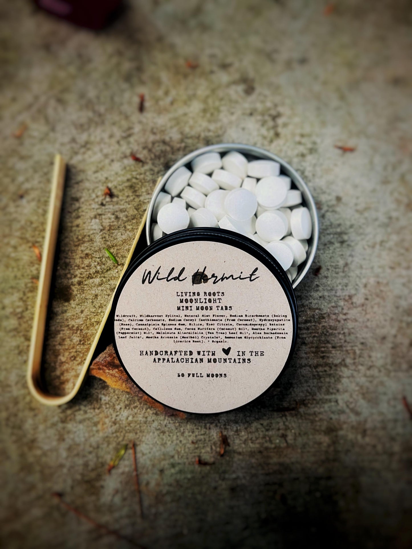 Living Roots Moonlight Mini Moons: Vanilla Mint Toothpaste Tablets: Natural Mini Moons with Bamboo Tongs